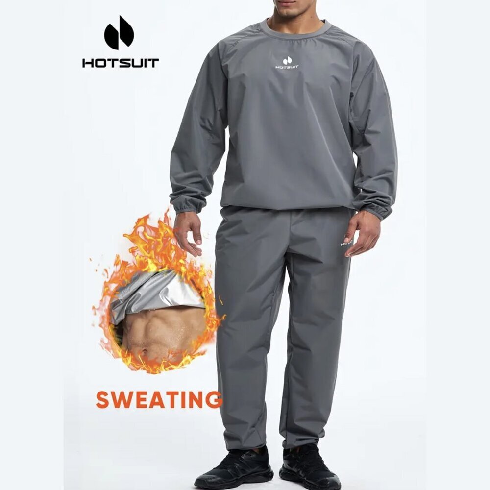 Hotsuit NWT Men’s Sauna Suit Anti Rip Workout Top and Pant in Charcoal Gray, XL